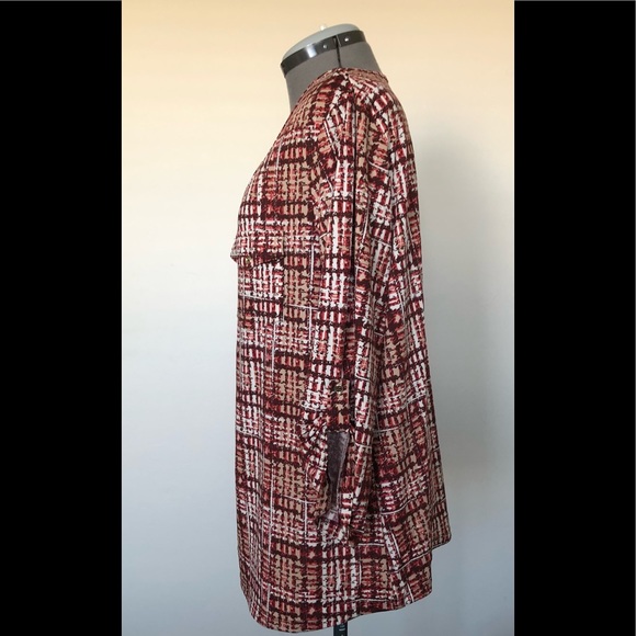 PerSeption Womens top size 2X Burgundy White Turn Up 3/4 Sleeve Semi Loose New - Picture 2 of 8